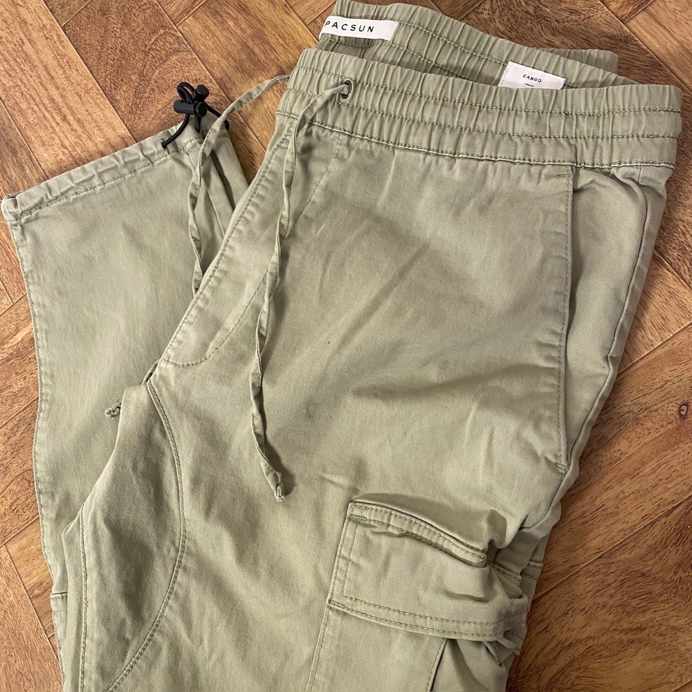 Pacsun Cargo Jogger Mens Large Olive Green Drawstring Elastic Ankle Pants